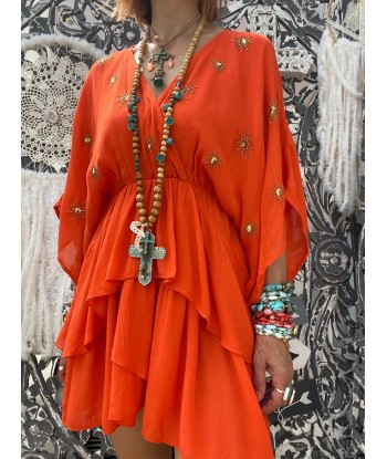 Robe courte Vera Tangerine/ Sun Embroideries Sundress les ligaments