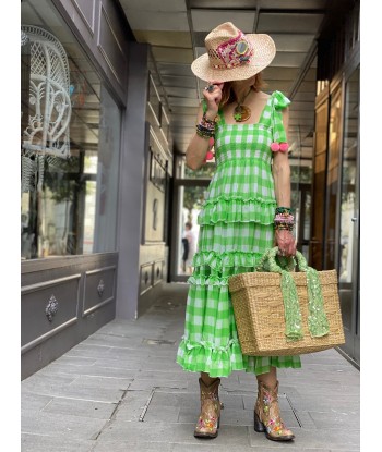 Robe Bérénice Gingham Lime Sundress de l' environnement