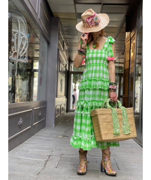 Robe Bérénice Gingham Lime Sundress de l' environnement