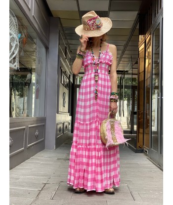 Robe Catalina Gingham Pink Sundress Les magasins à Paris