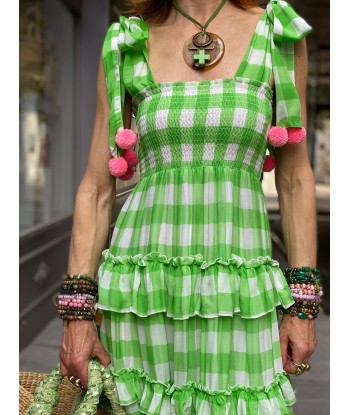 Robe Bérénice Gingham Lime Sundress de l' environnement