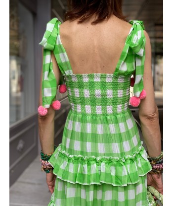 Robe Bérénice Gingham Lime Sundress de l' environnement