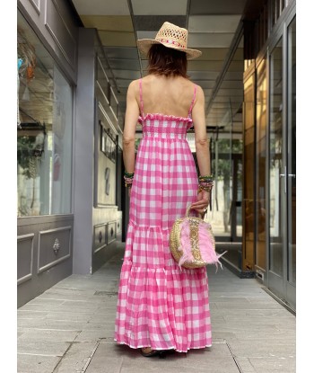 Robe Catalina Gingham Pink Sundress Les magasins à Paris